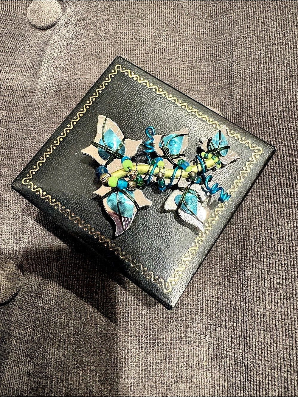 Liztech Blue & Green Beaded Floral Brooch